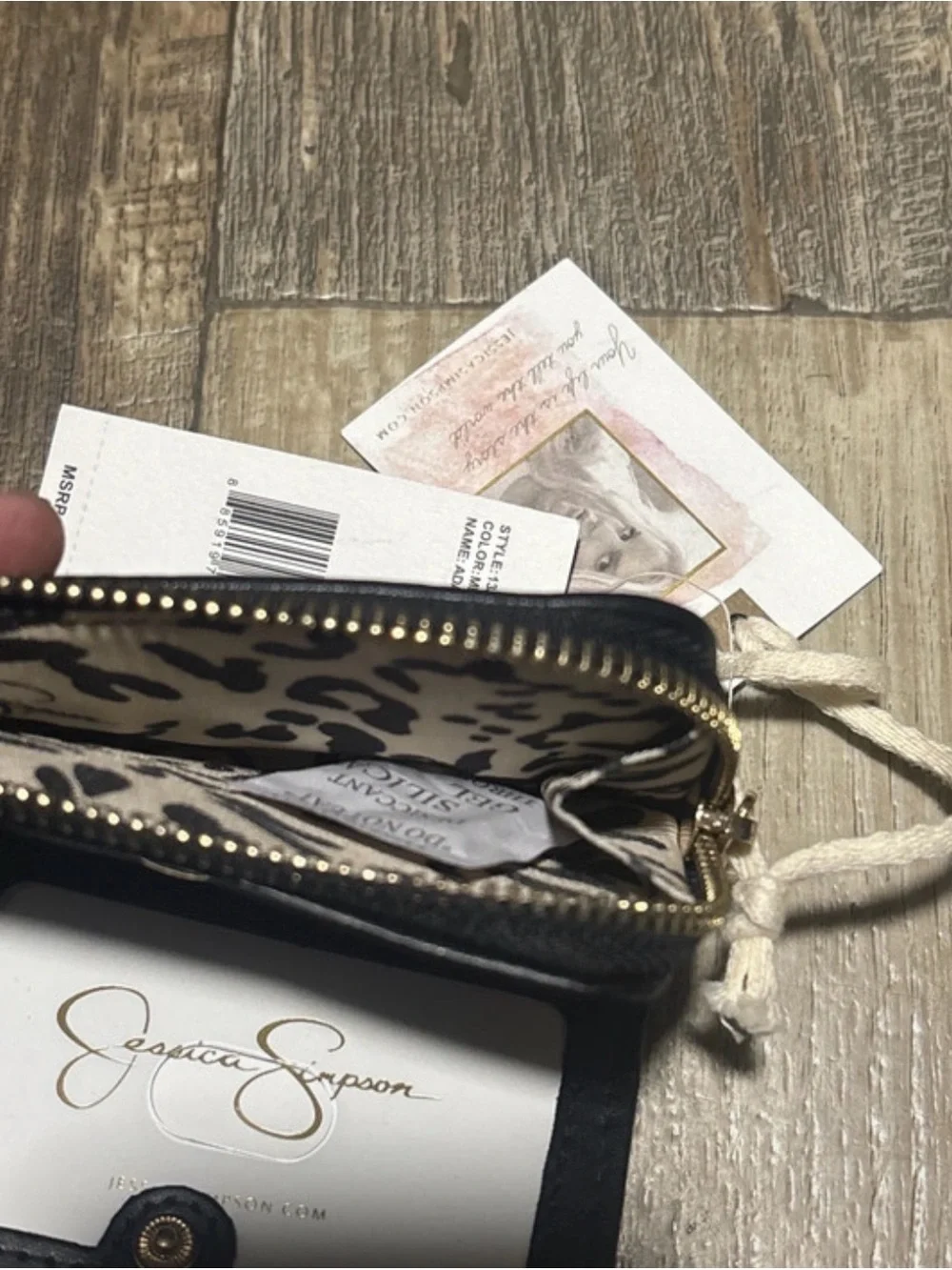 Jessica Simpson Black Small Zip-Around Wallet with Gold Logo